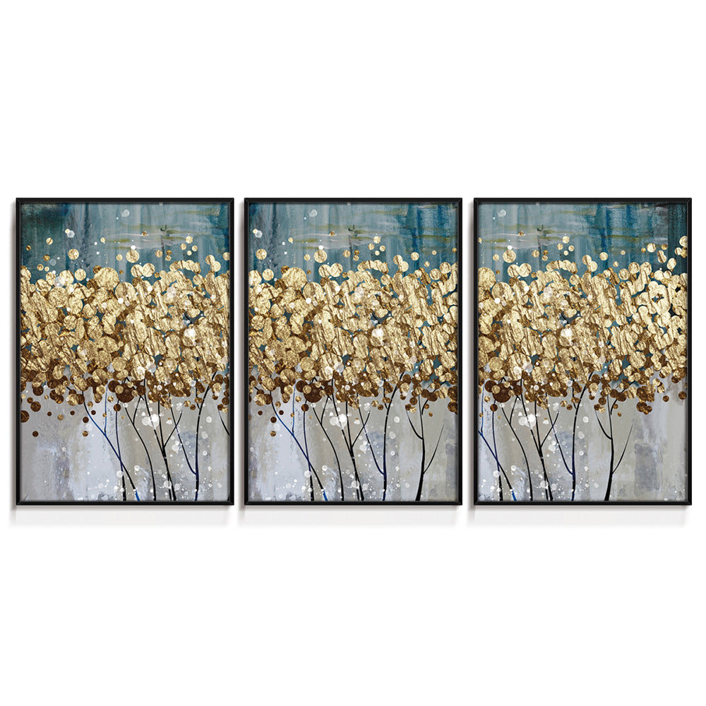 Composição de quadros Arbustos Dourados Trio