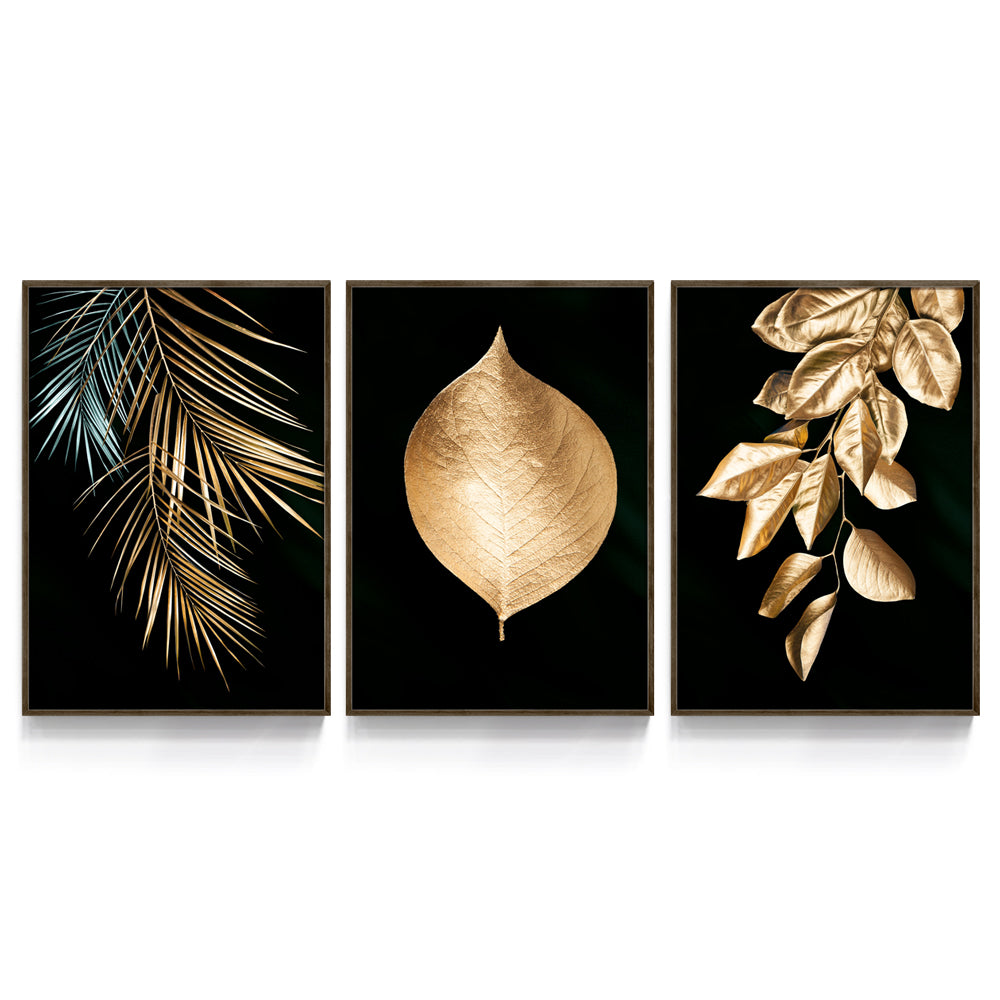 Composição de quadros Golden Leaf Trio