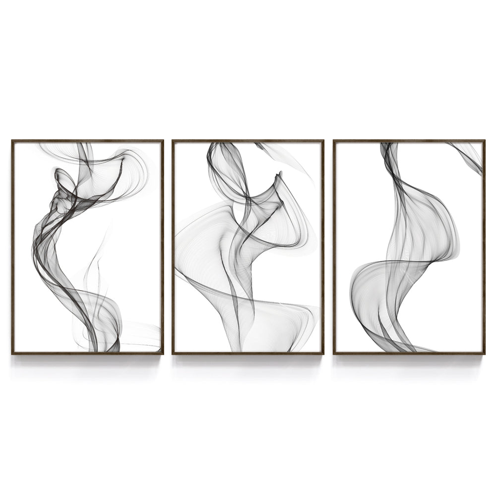 Composição de quadros Trio Smoke Abstract