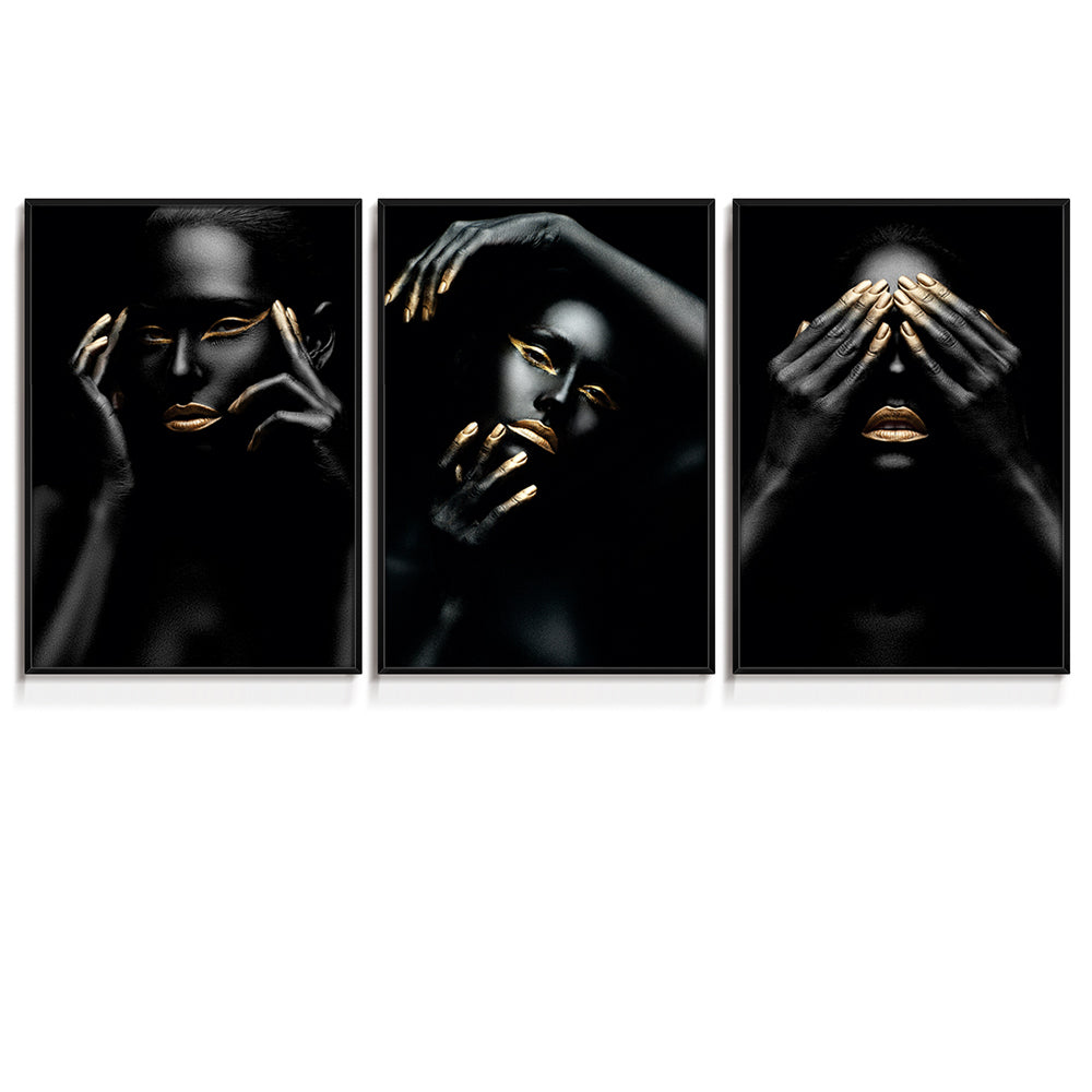 Composição de quadros Black & Gold Women Trio