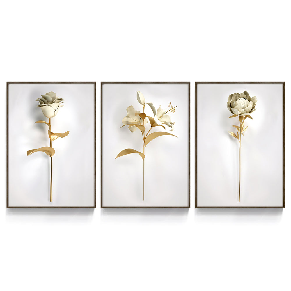 Composição de Quadros Trio Floral Gold