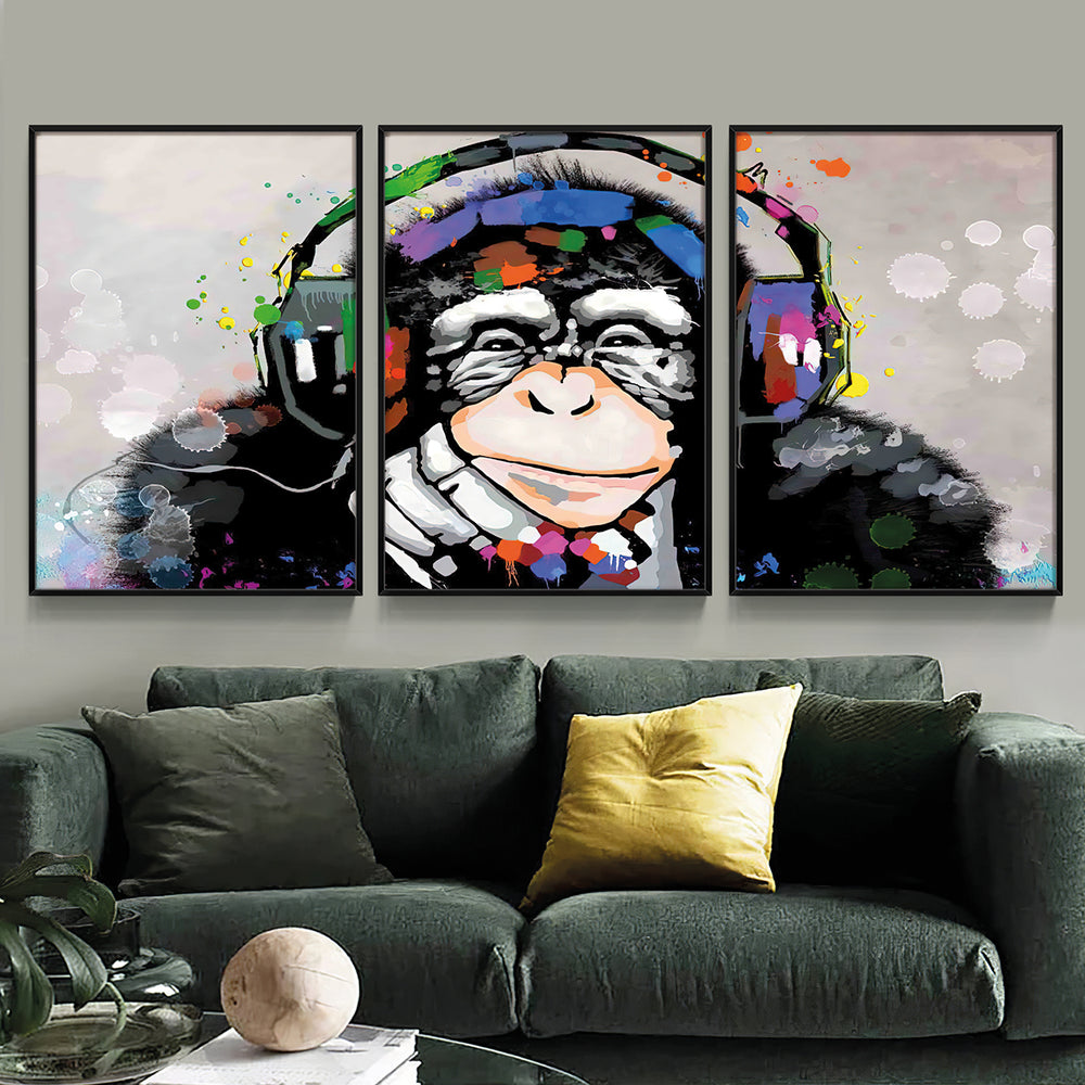 Composição de quadros Art Monkey trio