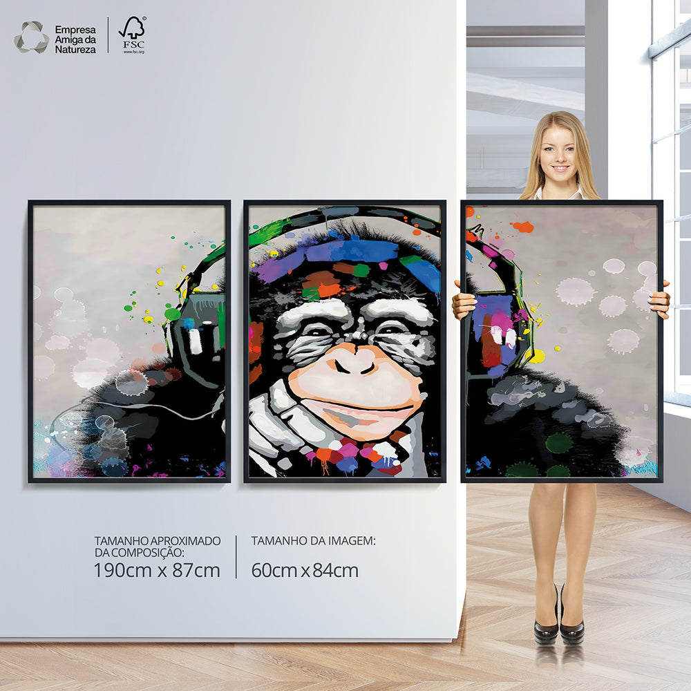 Composição de quadros Art Monkey trio