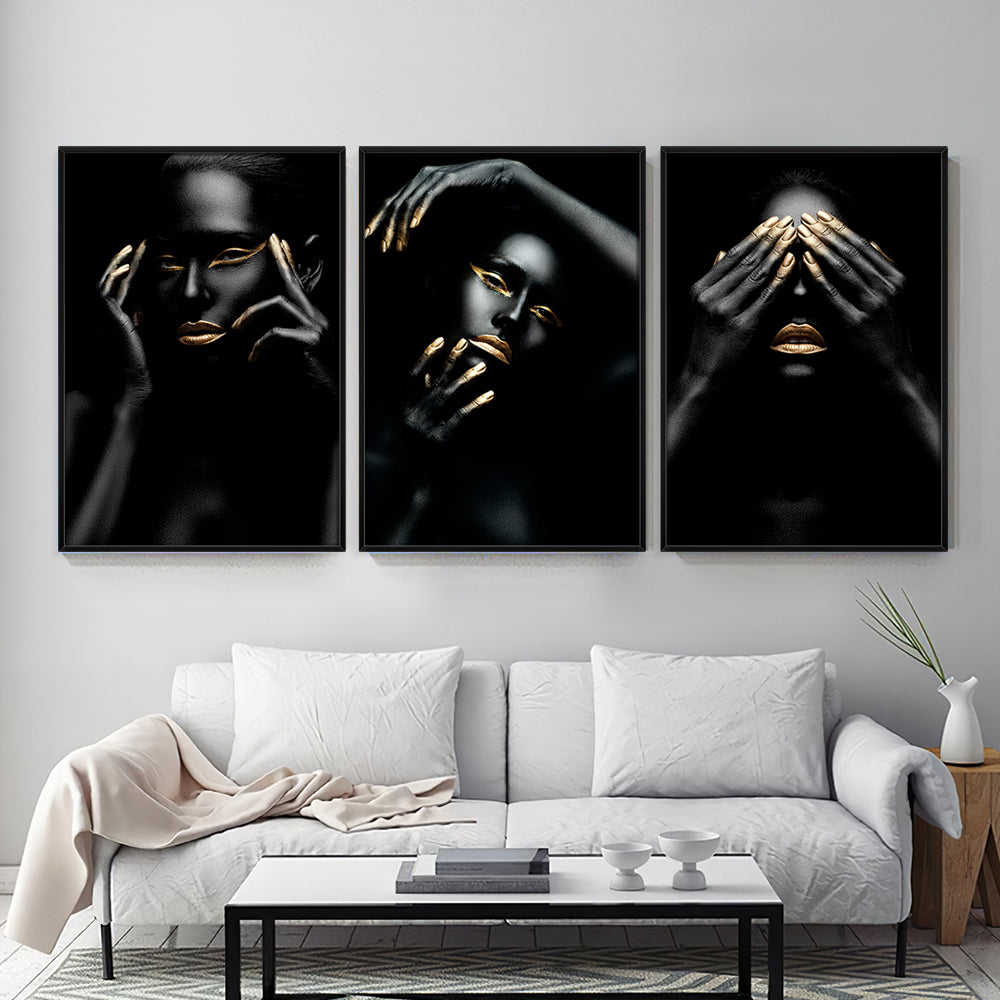 Composição de quadros Black & Gold Women Trio
