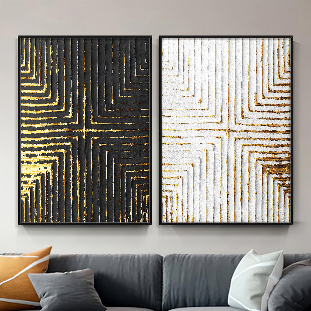 Composição de quadros Duo Textura Dourada 3
