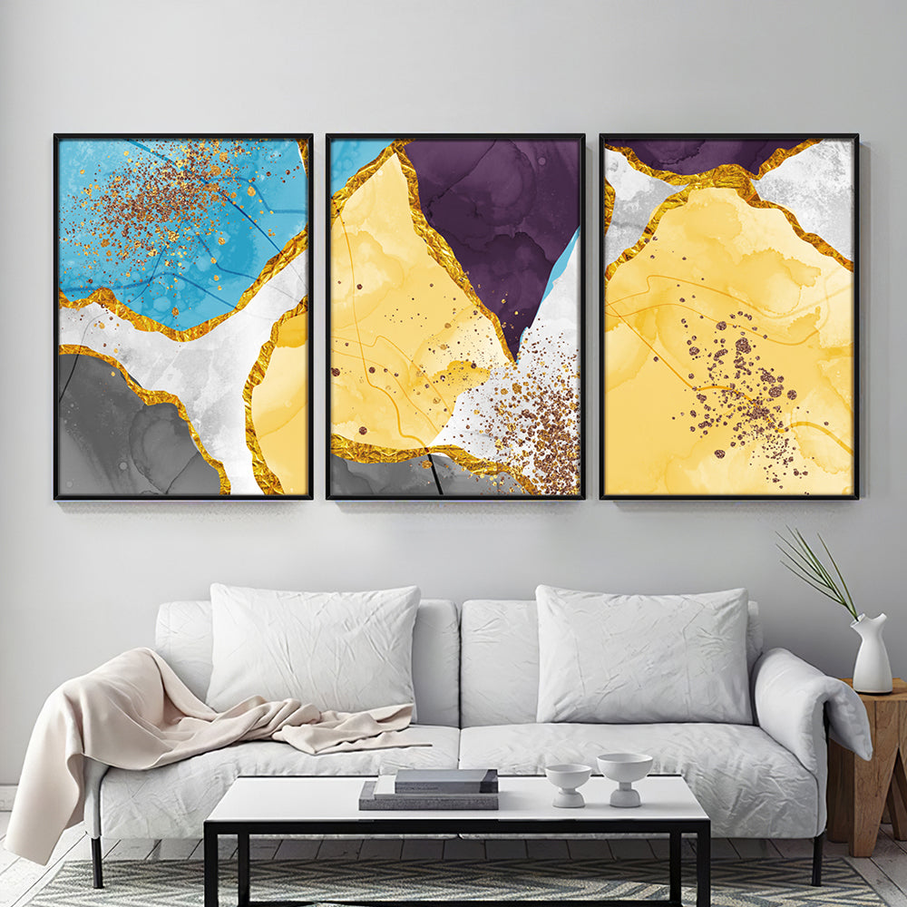 Composição de quadros Abstrato Cores & Dourado Trio
