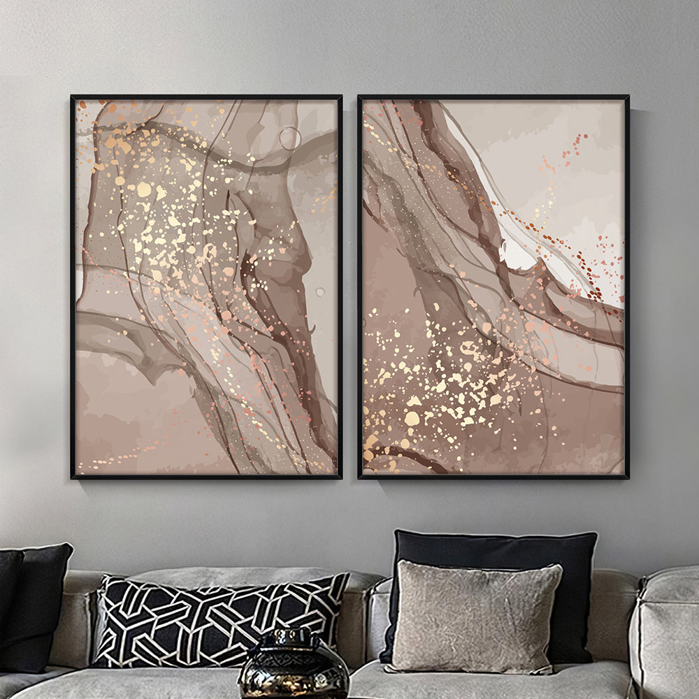 Composição de quadros Abstrato Bege & Dourado Duo
