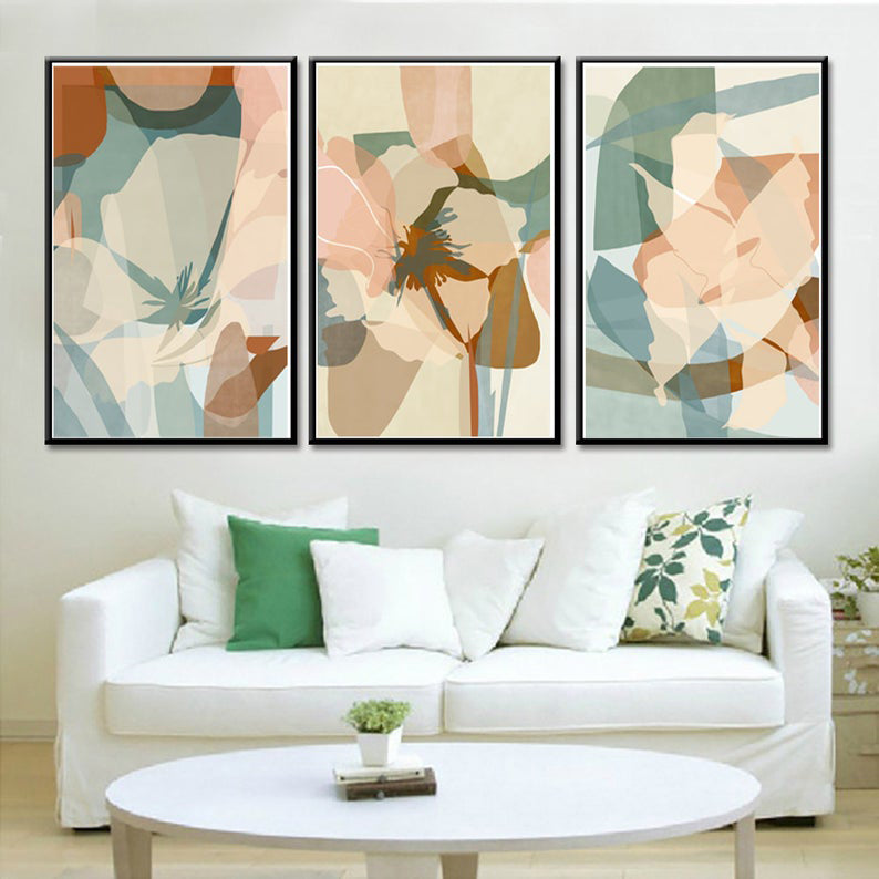 Composição de quadros Trio Flores Abstratas