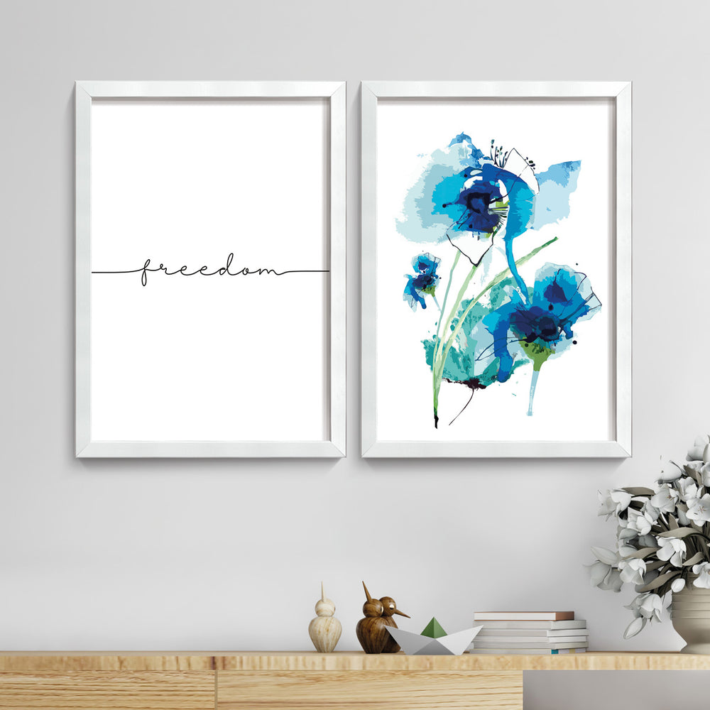 Composição de Quadros Freedom Floral Azul