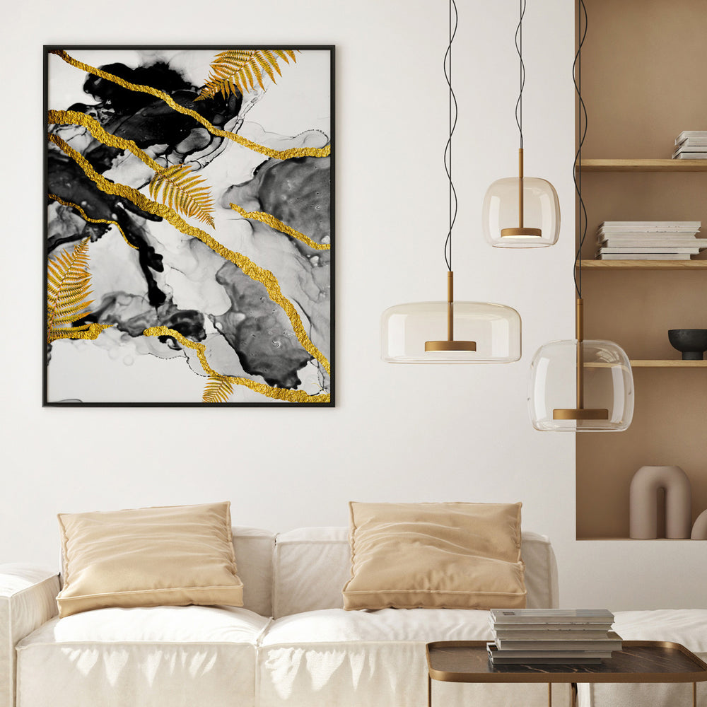 Quadro Abstrato Preto e Dourado