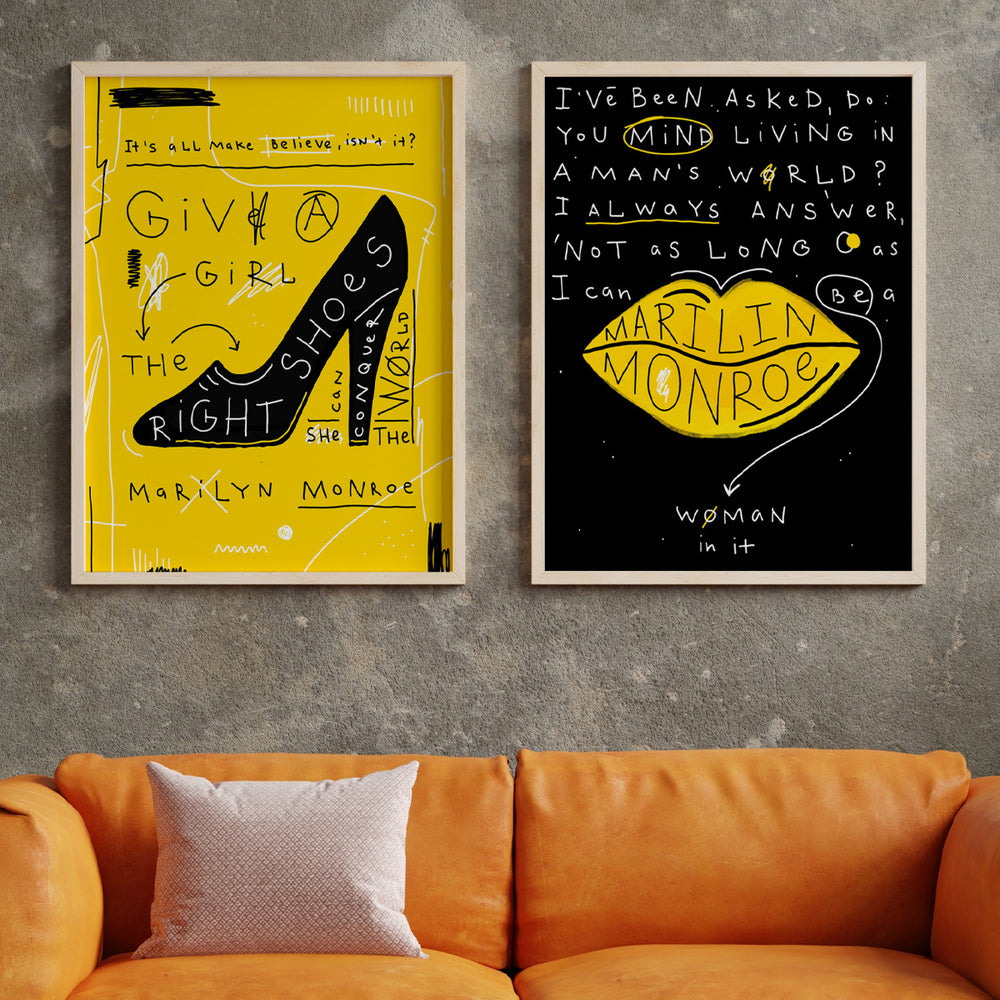 Composição de quadros Amarelo e Preto Fashion