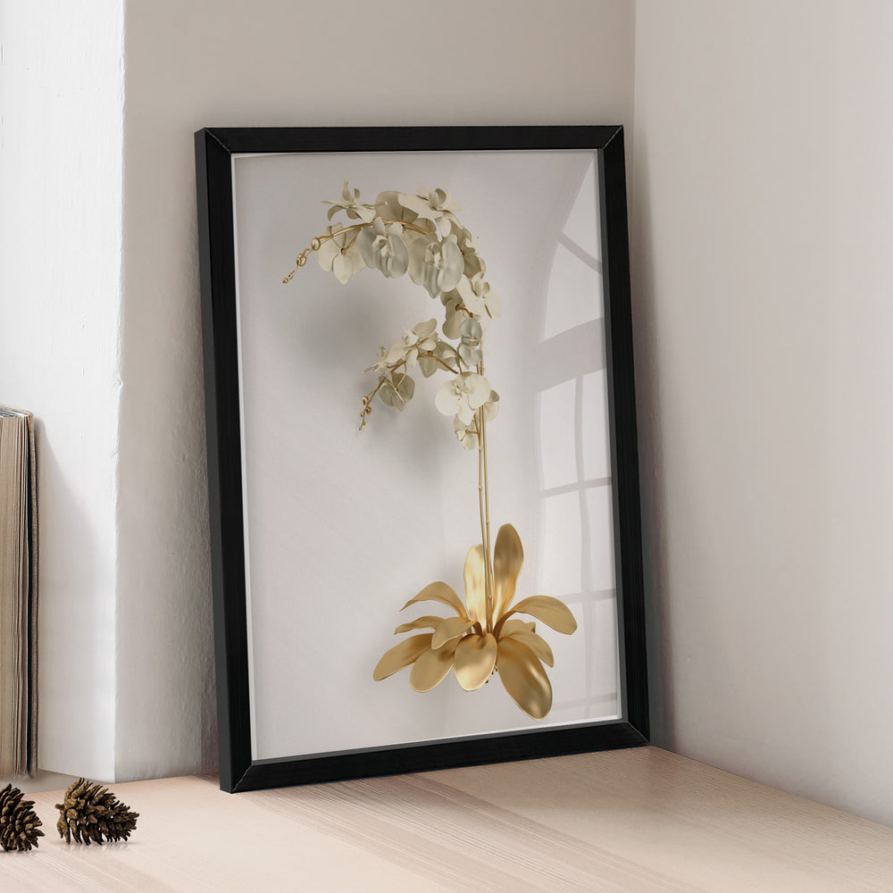 Quadro Flor Efeito 3D Gold White