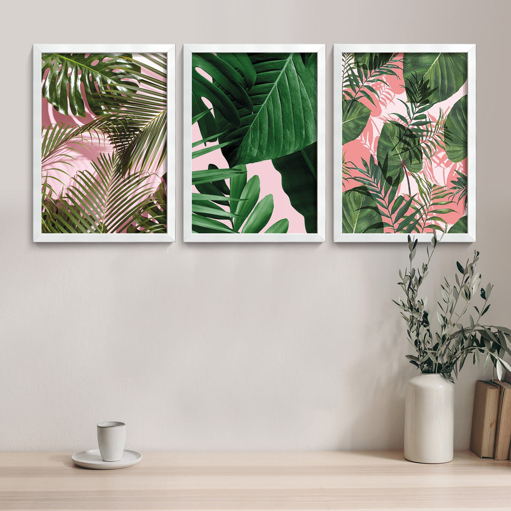 Composição de Quadros Botânico Tropical Rosa