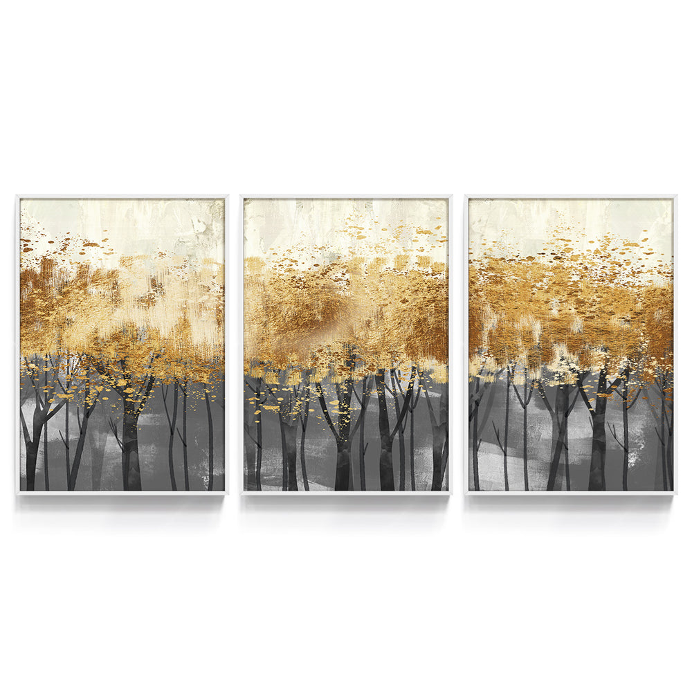 Composição de quadros Floresta Gold Abstrato