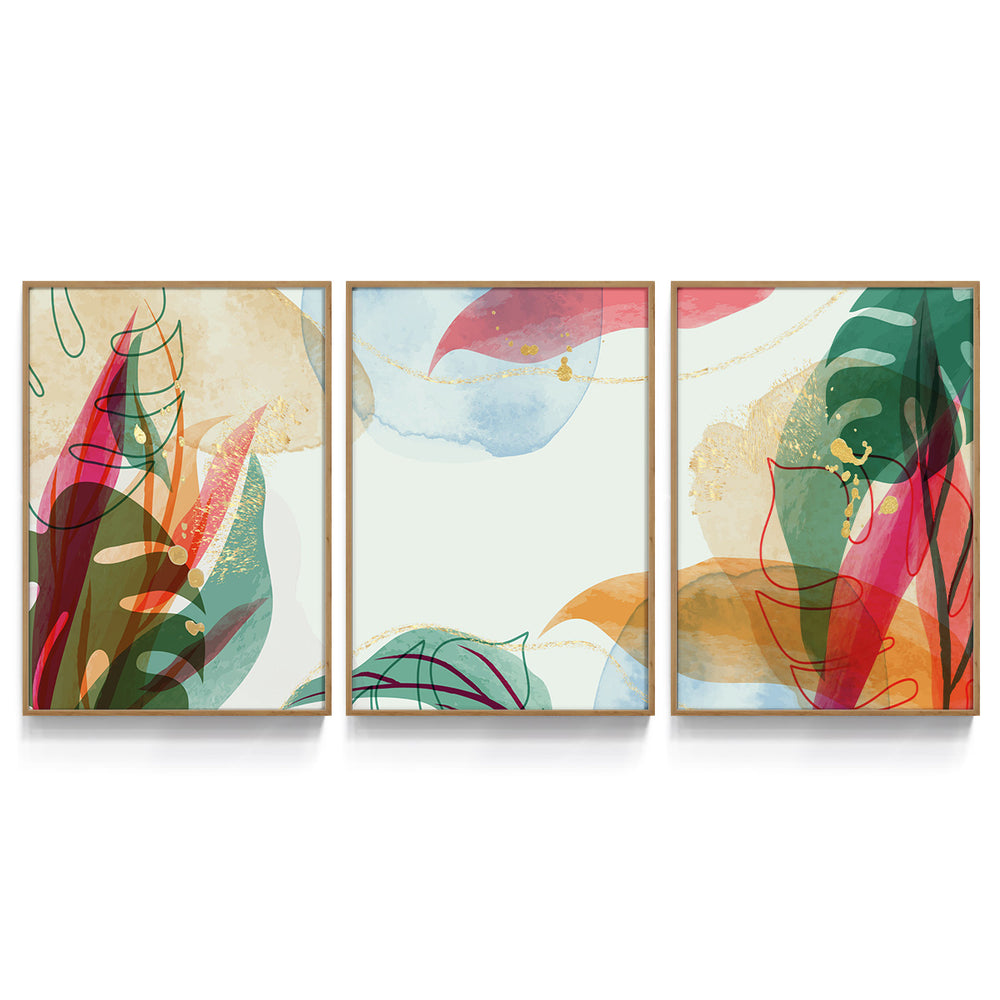Composição de quadros Abstrato Aquarela Tropical Trio