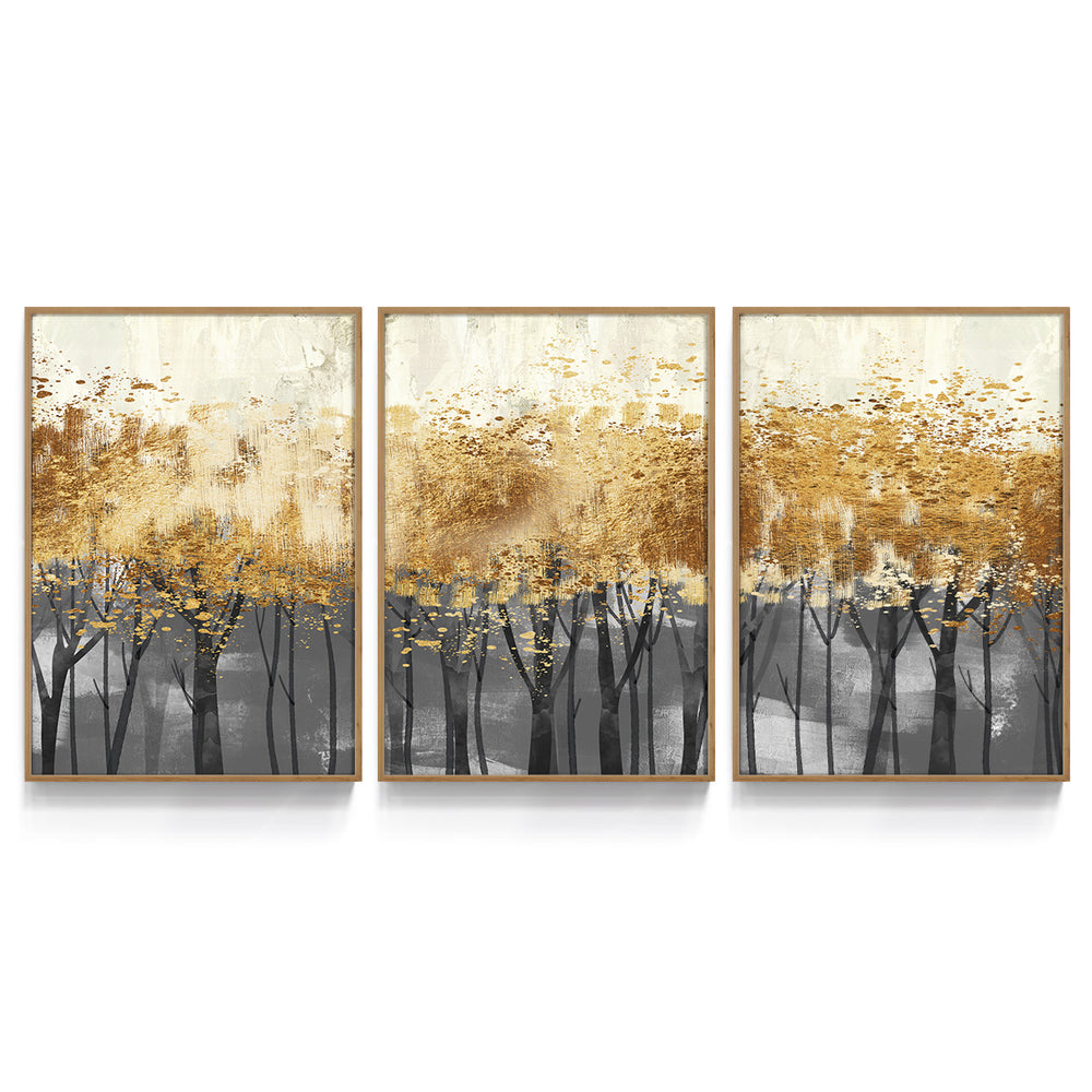 Composição de quadros Floresta Gold Abstrato