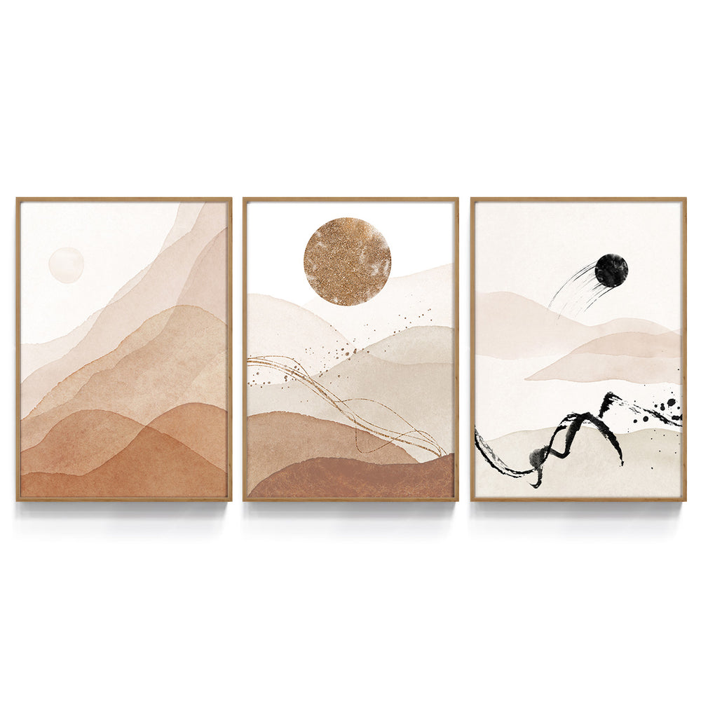 Composição de quadros Abstrato Aquarela Montanhas Trio