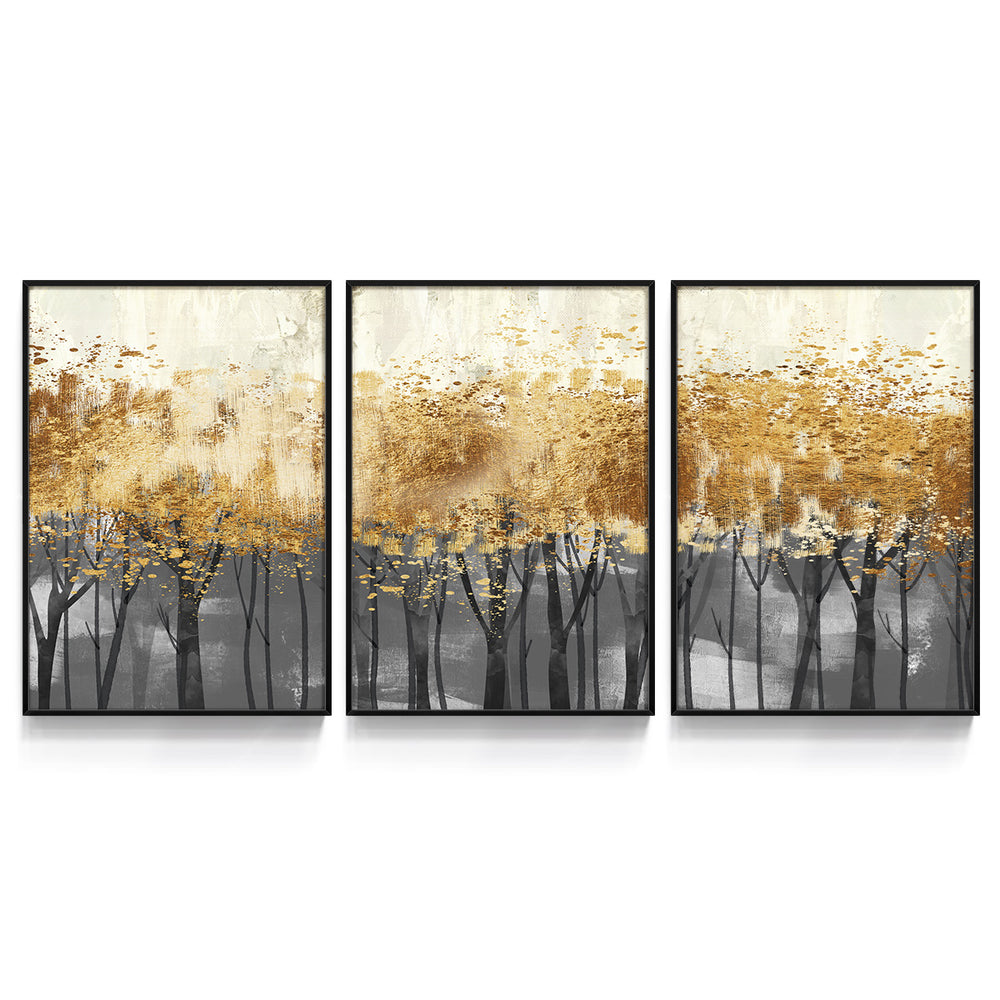 Composição de quadros Floresta Gold Abstrato