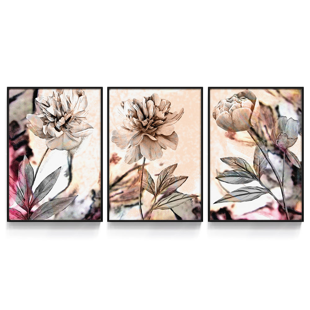 Composição de Quadros Trio de flores rosê