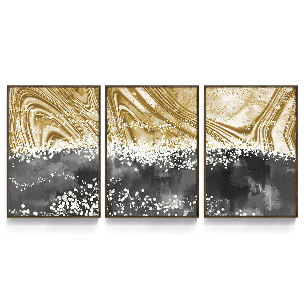 Composição de quadros Abstrato Gold e Preto