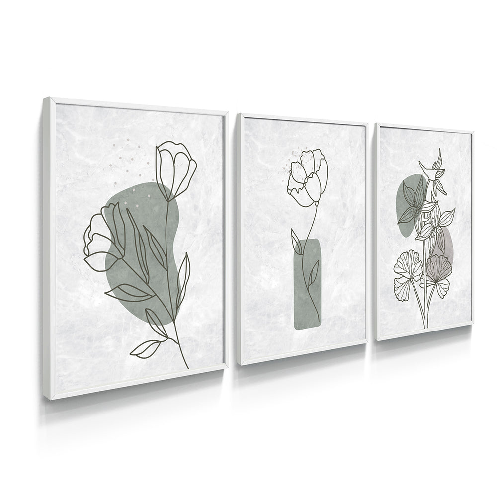 Composição de quadros Floral Botânico Mármore