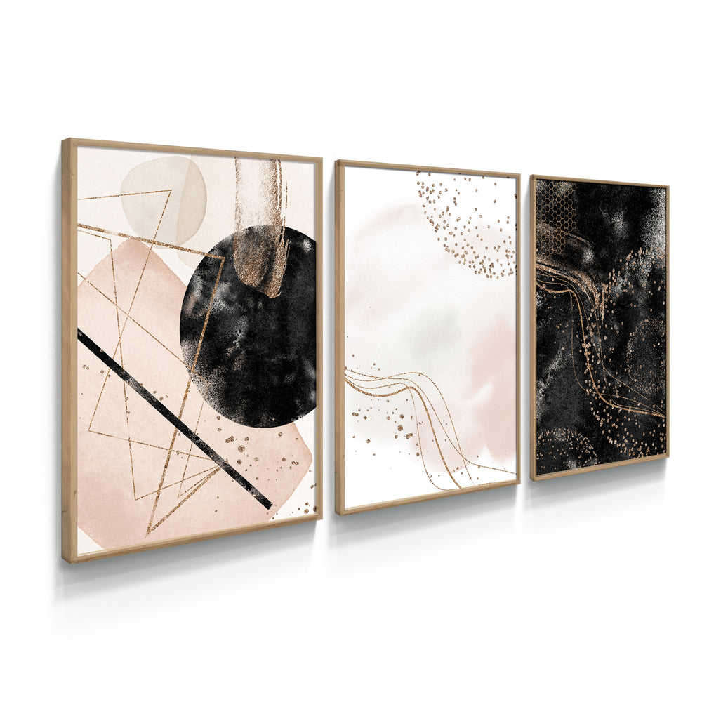 Composição de quadros Abstrato Nude & Preto Trio