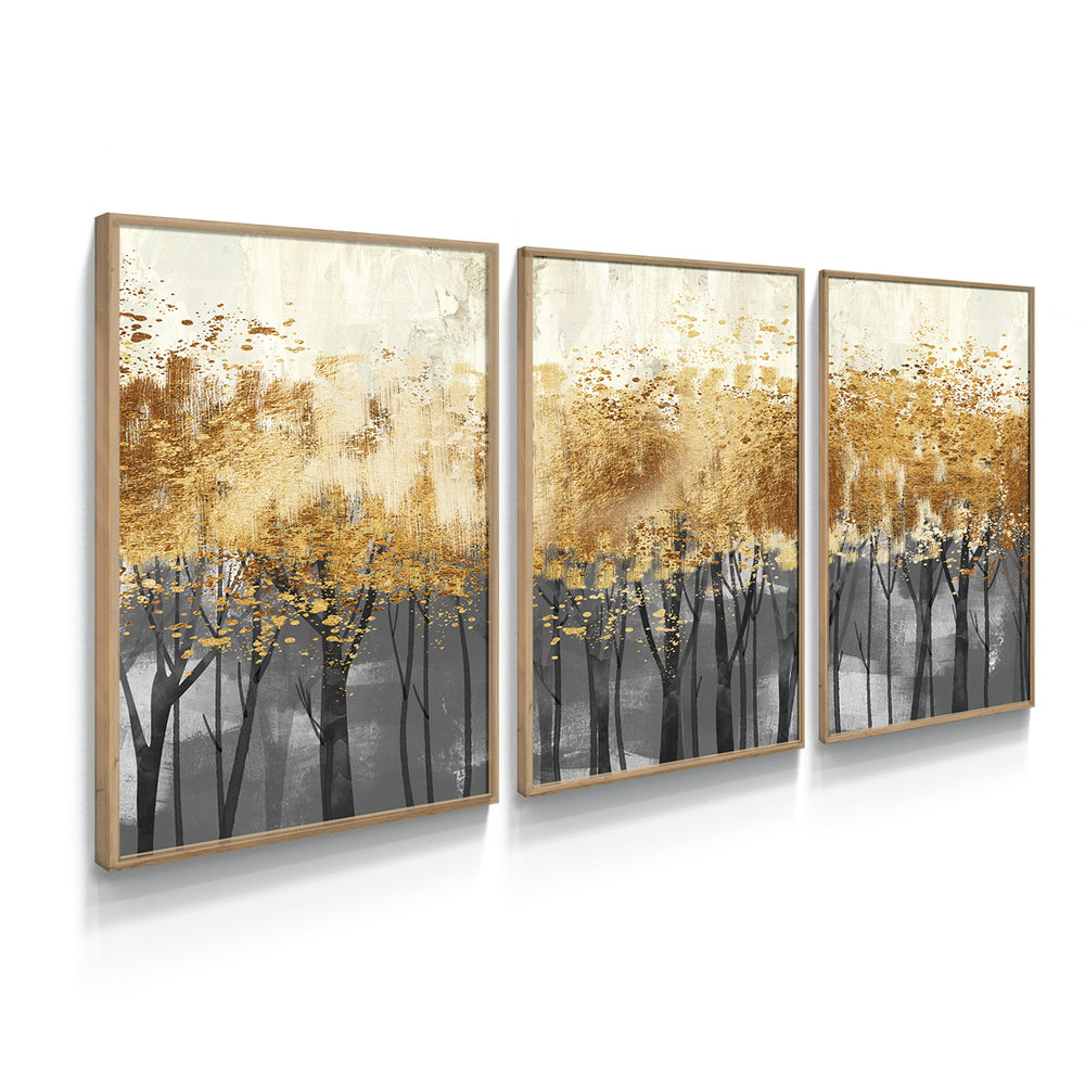 Composição de quadros Floresta Gold Abstrato