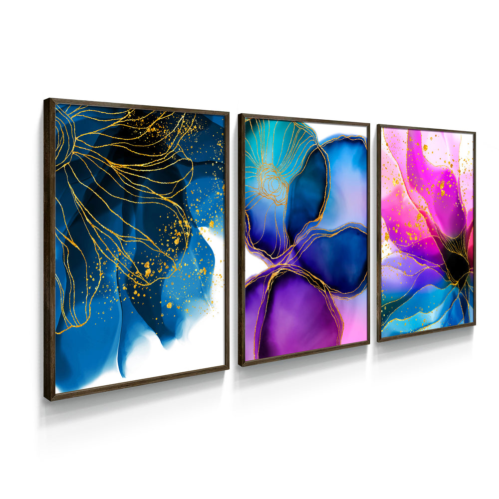 Composição de quadros Trio Floral Violeta Gold