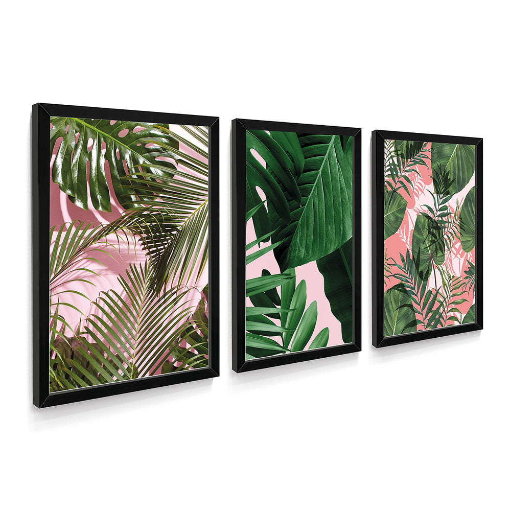 Composição de Quadros Botânico Tropical Rosa