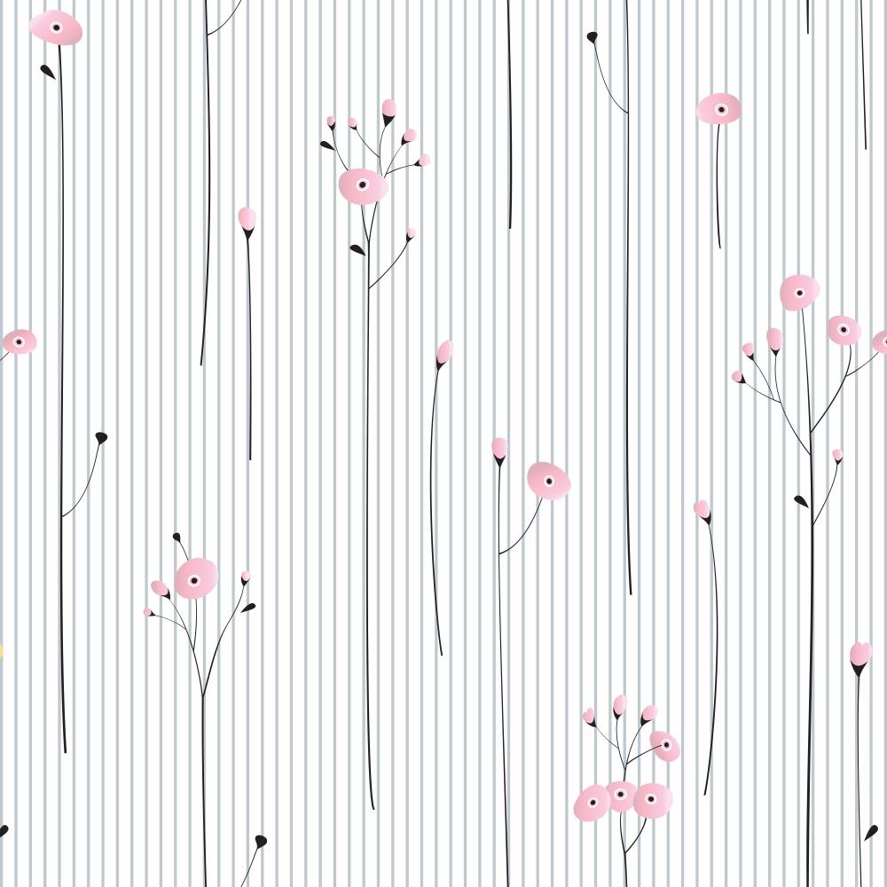 Papel de parede Flores & Listras Rosa