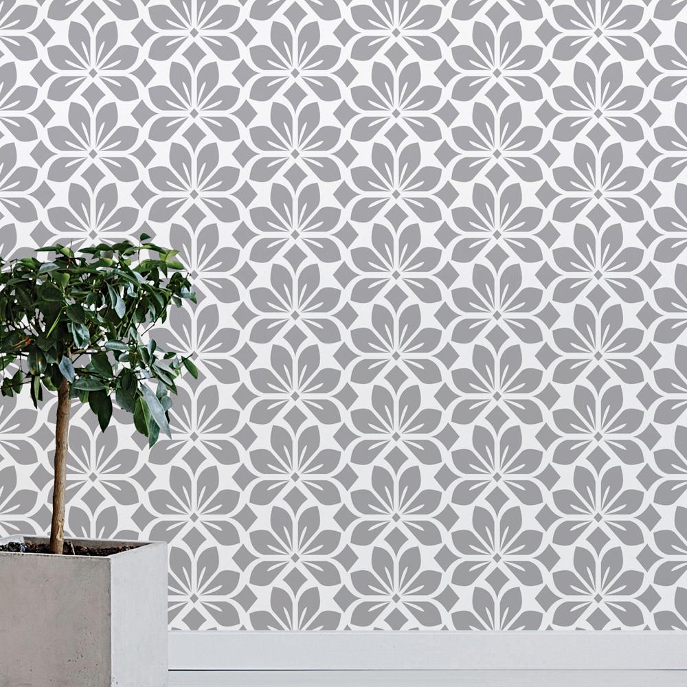 Papel de parede Floral Simétrico Cinza