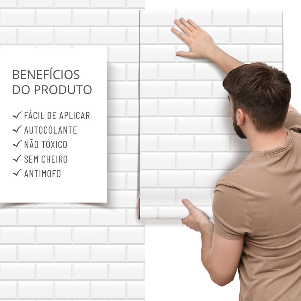 Papel de Parede Adesivo Linha Tijolo Branco