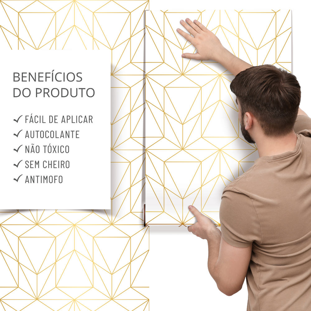 Papel de Parede Adesivo Linhas Geométricas Dourada