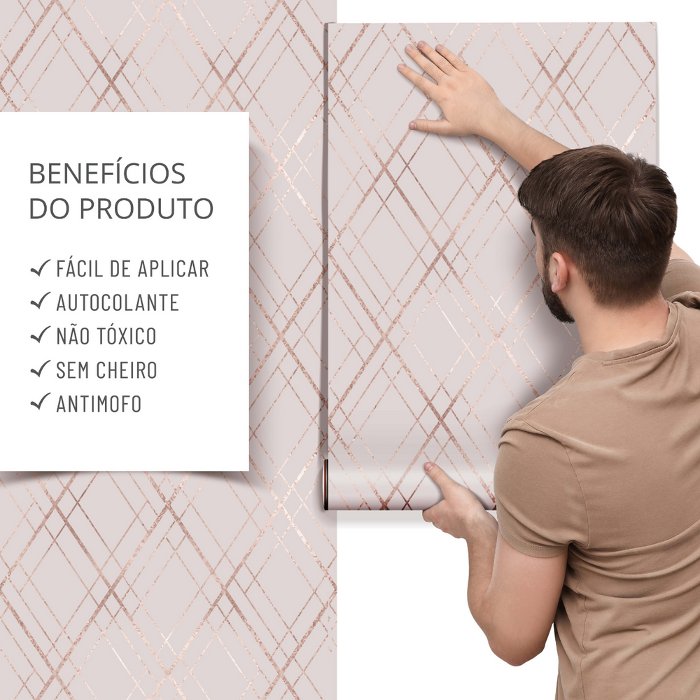 Papel de Parede Adesivo Linhas Geométricas Rose