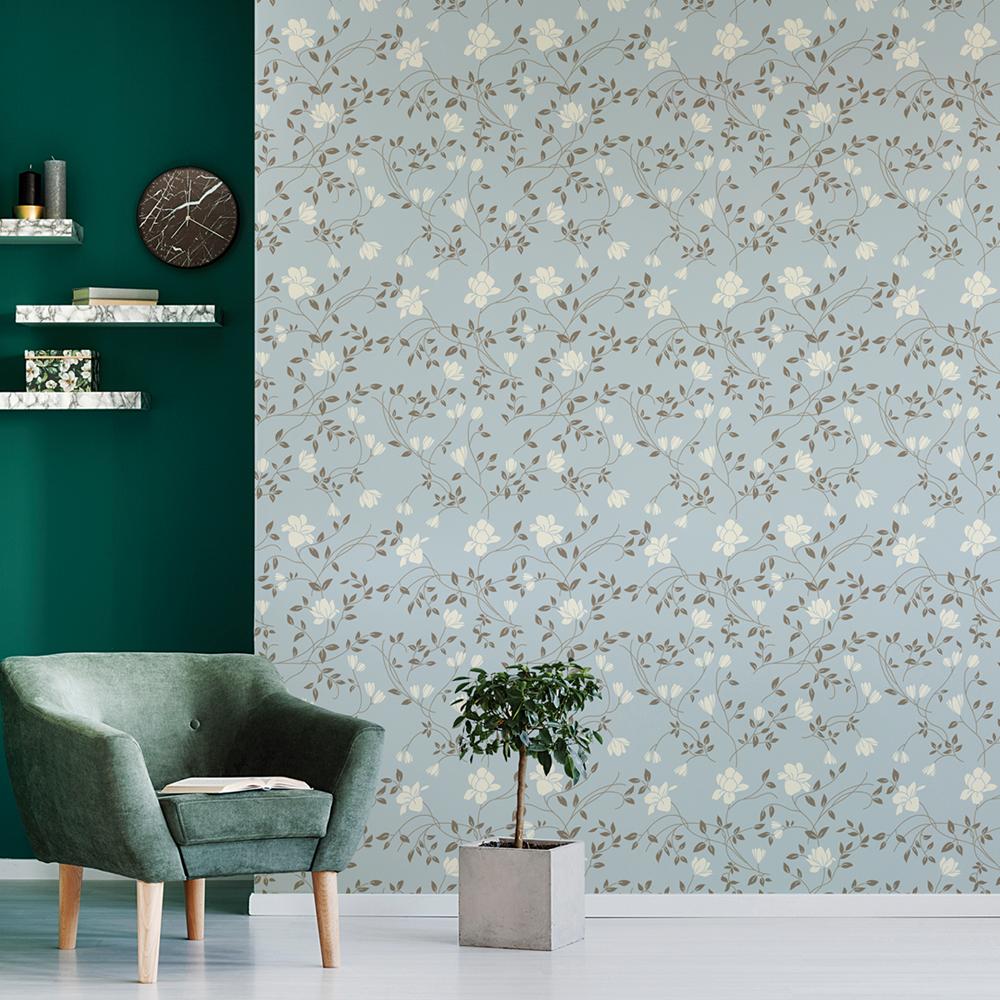 Papel de parede Floral Delicado Azul