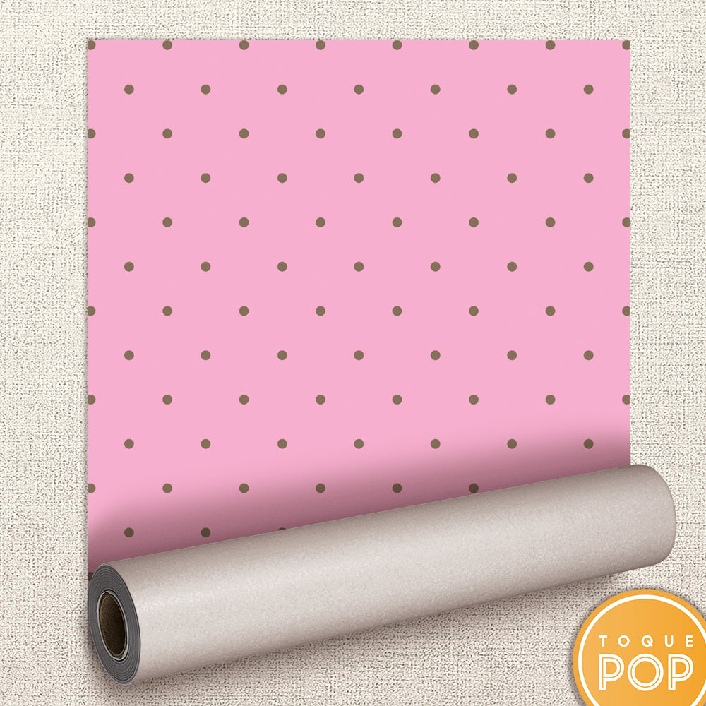 Papel de parede Bolinhas Geométricas Preto Rosa