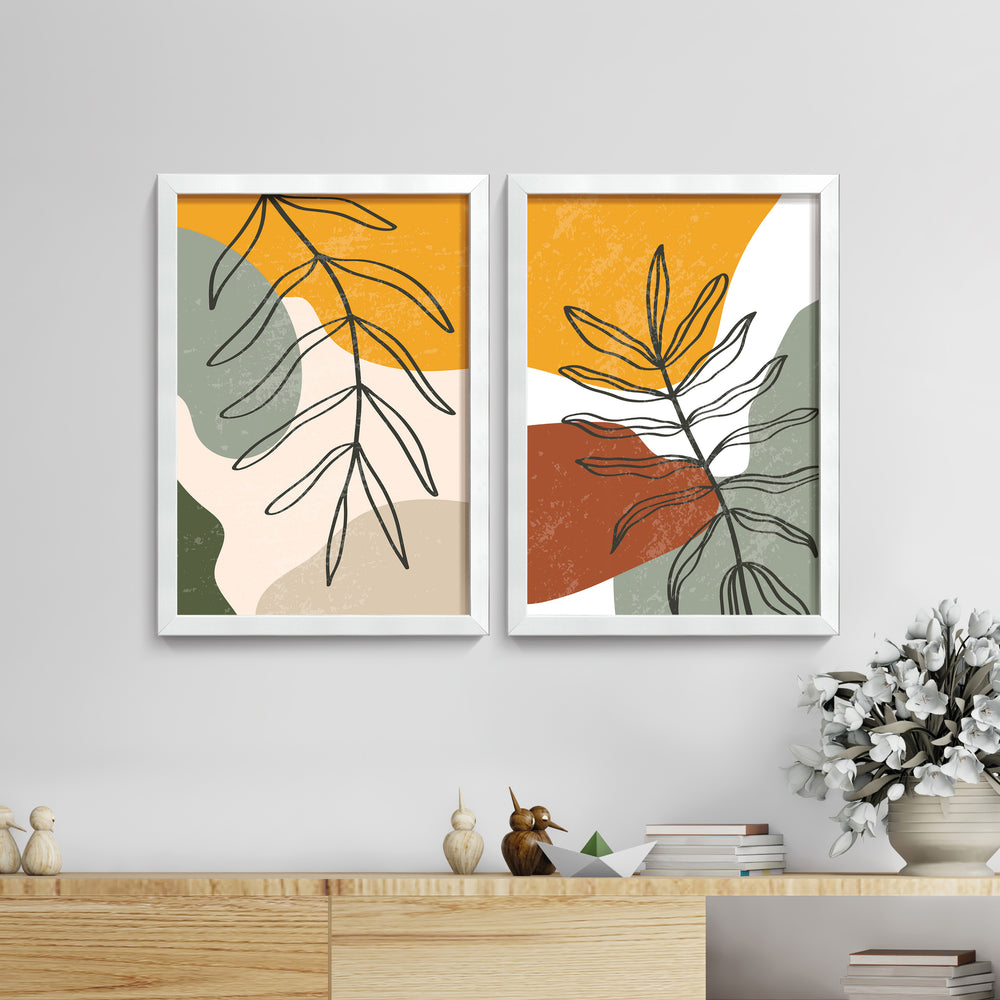 Composição de Quadros Boho Terracota Botânico Laranja, Verde